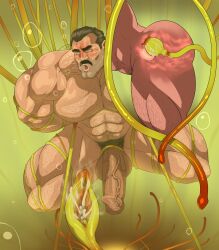 anal_insertion balls bara big_penis boner erection facial_hair hitenmaru male male_only moustache muscles muscular nude penis plant plant_tentacle solo solo_male underwater water