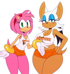 2d 2girls alternate_body_type amy_rose anthro bat bat_wings belly_button big_breasts blue_eyes blue_eyes_female blue_eyeshadow blush blush_lines busty cleavage eyelashes female female_anthro green_eyes green_eyes_female hedgehog hedgehog_girl hooters large_breasts looking_at_viewer medium_breasts mobian mobian_(species) mobian_bat nipple_bulge nipples nipples_visible_through_clothing orange_shorts pink_fur pink_hair rings rouge_the_bat sega short_shorts shorts smile smiley_face smiling smiling_at_viewer sonic_(series) sonic_adventure_2 sonic_the_hedgehog_(series) sssonic2 tail thick thick_thighs thighs thunder_thighs white_gloves wide_hips