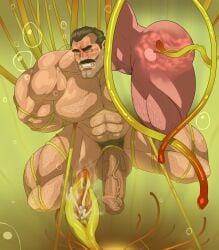 anal_insertion balls bara big_penis boner dicksucking_creature erection facial_hair hitenmaru male male_only moustache muscles muscular nude penis plant plant_tentacle solo solo_male underwater water