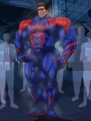 after_orgasm balls bara big_penis boner costume cum cum_through_clothes erection erection_under_clothes hitenmaru male male_only marvel marvel_comics masturbation miguel_o'hara muscles muscular musk penis spider-man_(series) spider-man_2099