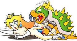 1boy 1girls accurate_art_style alcon8 ass bowser color crown dr._mario_(series) duo edited_official_artwork female gloves green_shell hero horns human interspecies japanese_text koopa light-skinned_female light_skin male mario_(series) nintendo nipples nude official_art official_artwork_edit paper paper_mario princess_peach rape shell side_view spiky_shell straight straight_hair super_paper_mario superheroine supervillain text villain