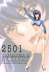 1girls female female_only ghost_in_the_shell kusanagi_motoko lingerie purple_hair red_eyes solo stockings yuusuke_(ziyasu) zoom_layer