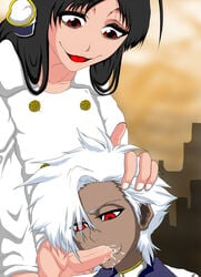 bleach bleach:_the_thousand-year_blood_war cum cum_in_mouth cum_inside fellatio femboy femboy_on_male giselle_gewelle hand_on_head male male_only multiple_boys multiple_males oral penis red_eyes toshiro_hitsugaya trap uncensored yaoi