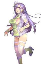 1girls big_breasts bikini_armor_explorers breasts cute panties petite purple_hair sideboob skimpy_clothes standing stockings transparent_background