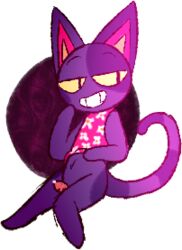 animal_crossing animal_genitalia anthro bob_(animal_crossing) clothing digital_media_(artwork) erection feline fur male male_only mammal nintendo nude penis purple_fur simple_background smile solo spiceferret video_games