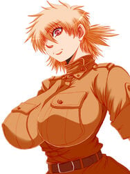 1girls blonde_hair cleavage curvy erect_nipples female gigantic_breasts hellsing hellsing_ultimate hikora huge_areolae puffy_nipples seras_victoria short_hair solo solo_female solo_focus thick_lips voluptuous wide_hips