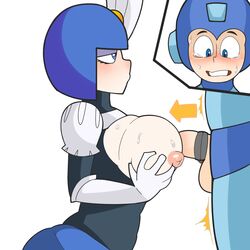 1girls 2017 absurd_res android balls blue_eyes blush breasts capcom clenched_teeth clothed clothing cock_ring domination erection female femdom glans gloves half-closed_eyes highres humanoid_penis light_skin looking_down machine makeup male marine mega_man mega_man(classic) mega_man_(character) mermaid nipples orgasm_denial paizuri pani penis robot sex shaking simple_background smile splash_woman straight sweat tears teeth topless video_games white_background