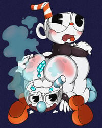 2boys anus ass balls big_(disambiguation) blpanda blush cuphead cuphead_(game) duo fart feces from_behind game_(disambiguation) gas gassy gay incest looking_back male male_only mugman playing scat simple_background sitting_on_person testicles what yaoi