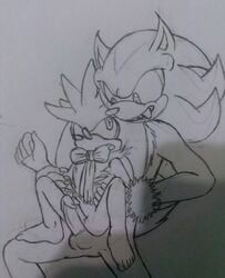 balls carrying crisissilver gay lifted penis shadow_the_hedgehog shadow_the_werehog silver_the_hedgehog size_difference sonic_(series) werehog