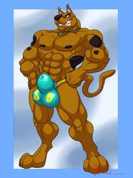 2017 4_toes 5_fingers abs animal_genitalia anthro balls biceps black_eyes black_nose black_skin blue_background briefs brown_skin bulge canine clothing eyebrows grin hand_on_hip hanna-barbera hungothenomster male male_only mammal multicolored_skin muscular muscular_male nipples pose scooby-doo scooby-doo_(character) sharp_teeth sheath simple_background smile solo spots standing swimsuit teeth testicles tight_underwear toes two_tone_skin underwear