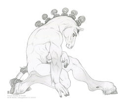 2015 5_fingers anthro barely_visible_genitalia biceps biped clydesdale draft_horse equine eyebrows feathering full-length_portrait fur hooves horse looking_at_viewer male male_only mammal mane muscular muscular_male nude pencil_(artwork) penis portrait pose rannik shinigamigirl side_view simple_background snout solo subtle_penis tailband traditional_media_(artwork) white_background