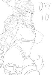 1girls alexstrasza big_breasts blizzard_entertainment female female_only horns line_art no_color nude solo warcraft world_of_warcraft