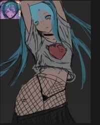 1girls arms_up blue_eyes female female_focus female_only fishnets hatsune_miku inlovewithaghost light_skin looking_at_viewer panties reference_image sad_girl_sex_(vocaloid) vocaloid