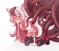 all_the_way_through anal animal_ear_fluff animal_ears artist_request black_thighhighs blush breasts crying cum ejaculation female fox_ears fox_girl full_body grabbing_another's_arm gradient_hair kneeling long_hair multicolored_hair navel nude original pink_hair rape red_eyes restrained simple_background slimy small_breasts stomach_bulge tears tentacle tentacle_sex thigh_grab thighhighs vomit vomiting_cum white_background white_hair