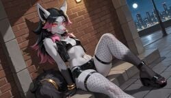 ai_generated anthro female furry kufihliwe piercing solo stockings wolf