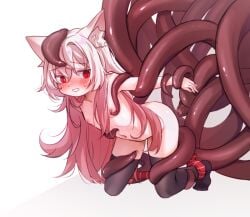 animal_ear_fluff animal_ears artist_request black_thighhighs blush breasts female fox_ears fox_girl full_body gradient_hair imminent_penetration imminent_rape kneeling long_hair multicolored_hair navel nude original pink_hair red_eyes restrained simple_background small_breasts tentacle thigh_grab thighhighs white_background white_hair