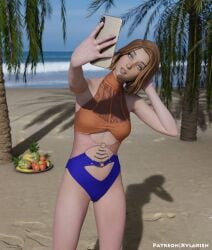 1girls 3d artist_name beach life_is_strange max_caulfield one-piece_swimsuit patreon phone solo swimsuit taking_selfie xylarien