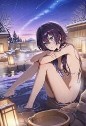 1girls ai_generated bangs bare_tree barefoot bathing black_hair blue_eyes breasts bucket bungo_stray_dogs completely_nude female female female_only hair_between_eyes hair_down hair_over_breasts hair_over_one_breast illustrious_(stable_diffusion) izumi_kyouka_(bungo_stray_dogs) knees_up lantern long_hair milua navel nipples nude nude_female onsen outdoors parted_lips partially_submerged self_upload shooting_star sitting sky small_breasts snow solo solo_female star_(sky) starry_sky steam tree wai-nsfw-illustrious-sdxl water wet wet_hair winter wooden_bucket