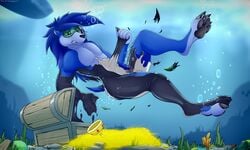 2017 4_toes 5_fingers absurd_res anthro ass assimilation bare_hips big_butt black_nose blue_fur blue_hair bubble bulge claws clothed clothing cute detailed_background digital_media_(artwork) digitigrade diving feet fur furry glowing goo green_eyes hair hedgehog hi_res hindpaw hips krazykurt liquid male mammal pawpads paws rubber scuba sea sex shiny ship skinsuit solo swimming thick_thighs tight_clothing toe_claws toes transformation treasure underwater vehicle water zing_(character)