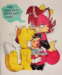 age_difference big_breasts cub face_between_breasts female female_pervert fiona_fox furry male muttgirl pussy sonic_(series) sonic_the_hedgehog_(archie) tails tails_the_fox traditional_media_(artwork)