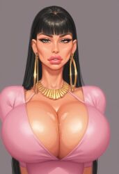 ai ai_generated bangs bimbo bimbo_body bimbo_lips black_hair cleo_(beefburrito) hoop_earrings hoop_earrings_oversized oc original original_character pinup