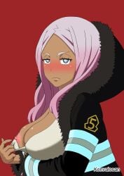 1girls 2d 2d_(artwork) 2d_artwork adult adult_female alternate_version_at_source alternate_version_available areola areolae arm_under_breasts big_breasts black_coat black_jacket blush blush_face blushing_at_viewer blushing_female breasts brown-skinned_female brown_skin brown_skinned_female busty busty_female busty_girl cleavage coat digital digital_art digital_drawing digital_drawing_(artwork) digital_media digital_media_(artwork) ebony ebony_female en'en_no_shouboutai enen_no_shouboutai exposing exposing_breasts exposing_chest exposing_nipple exposing_self female female_focus female_only fingernails fingers fire_force flower-shaped_pupils flower_shaped_pupils hibana_(fire_force) high_resolution highres jacket konvalosan large_boobs large_breasts long_hair looking_at_viewer mature mature_female more_at_source nipples open_coat open_jacket parted_bangs pink-haired_female pink_areola pink_areolae pink_eyebrows pink_hair pink_nipples plump_breasts presenting_breasts princess_hibana red_background showing_breasts showing_chest showing_nipple simple_background solo standing uncensored uncensored_breasts uncensored_nipples upper_body
