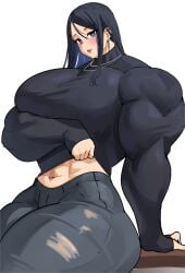 abs hyper_muscles lifting_shirt musctonk muscular_female turtleneck