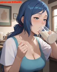 1girls ai_generated artifical_art big_breasts blue_eyes blue_hair blush cum cum_drinking cum_in_mouth dripping dripping_cum dripping_semen gundam gundam_build_fighters hair_ornament incest iori_rinko light-skinned_female light_skin long_hair mature mature_female mature_woman milf mommy mother mother_and_son open_mouth perfect_body ponytail scrunchie solo tied_hair voluptuous_female