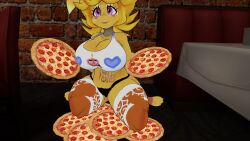 barely_clothed big_breasts chiku eye_makeup food pepperoni_pizza pizza thighhighs vrchat vrchat_avatar writing_on_body