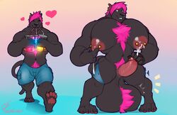 anthro ball_growth balls big_balls big_penis clothed clothing feline growth hair huge_balls humanoid_penis hyper hyper_balls lactation male male_only mammal marlon.cores muscle_growth muscular muscular_male nipple_piercing nipples panther penis penis_growth piercing pink_hair plini potion pubes smile solo standing torn_clothing