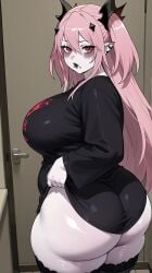 1girl 1girls ai_generated astrawaifu big_ass big_breasts big_butt female_only krul_tepes large_ass large_breasts large_thighs light-skinned_female looking_at_viewer owari_no_seraph pale-skinned_female pink_hair red_eyes seraph_of_the_end thick_hips thick_thighs vampire vampire_girl