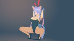 1girls 2022 3d ahoge areola_slip areolae armpits arms_up big_breasts blue_hair blush bowtie bowtie_collar breasts bunny_ears bunnysuit cat_ears cat_tail catgirl cleavage deluxe_rosie erect_nipples eyes_visible_through_hair female female_only fishnets hands_behind_head heels indie_virtual_youtuber long_hair looking_at_viewer multicolored_hair nipple_bulge pink_hair rosie_(vtuber) shoes solo solo_female squatting tail tan-skinned_female tan_body tan_skin thighs thin_waist twintails virtual_youtuber yellow_eyes