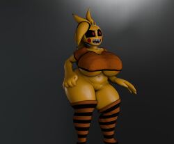 big_breasts breasts buhonero75 chica_(fnaf) female five_nights_at_freddy's furry huge_breasts solo tagme thick_thighs toy_chica_(fnaf) wide_hips xytora