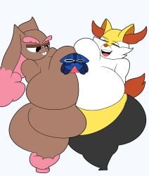 big_ass big_breasts braixen breasts bubble_butt cleavage female furry huge_ass huge_breasts lopunny lucario pokemon pokemon_(species) tagme teaset_haliley thick_thighs wide_hips yuri