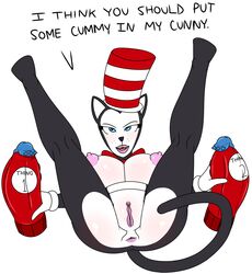 anthro anus blue_eyes breasts dildo dr_seuss english_text fangs feline female furry hat lips looking_at_viewer mammal pink_lips pussy rule_63 sex_toy solo text the_cat_in_the_hat the_cat_in_the_hat_(character) unknown_artist what