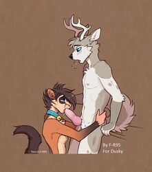 2017 animal_genitalia animal_penis anthro anthro_on_anthro antlers biped black_eyebrows black_fur black_hair black_nose black_tail blue_eyes blush breasts breath brown_background brown_fur canine canine_penis cervine character_name cheek_tuft chest_tuft deer drooling duo dusky_the_dusky erection eyebrows f-r95 fellatio female fur grey_fur grey_tail hair head_tuft horn husky hybrid interspecies knot male mammal marsupial multicolored_fur multicolored_tail nipples nude open_mouth oral penis pink_nipples pink_penis saliva sex short_hair simple_background small_breasts straight sugar_glider tan_fur tess_(f-r95) tuft two_tone_fur two_tone_tail vein veiny_penis white_fur white_horn white_tail