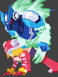 1boy 1girls 3d alien ambiguous_penetration animated animated_gif blonde_hair bodysuit canine_humanoid capcom detached_sleeves doggy_style female gif harp_note helmet helmet_with_visor hibiki_misora jimseh2838 loop low_poly mega_man mega_man_star_force omega-xis sex small_breasts smaller_female sonia_strumm thighhighs