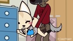 1boy 1girls 2d 2d_animation accurate_art_style aggressive_retsuko animated anthro anthro_on_anthro balls biting_lip blush canaryprimary carrying carrying_partner clothed duo female fenneko flat_chest from_behind furry haida_(aggretsuko) heart-shaped_pupils male male/female moaning netflix orgasm partially_clothed penis pussy_juice sanrio sex sex_from_behind sound straight straight_sex tagme vaginal_sex video