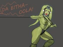 demogoron fishnets green_skin harem_girl harem_outfit jabba_the_hutt large_breasts leash leash_pull oola slave slave_collar slave_outfit slavegirl star_wars text twi'lek
