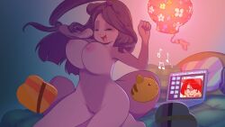 anthro areola ass bed big_breasts bouncing_breasts breasts casual casual_nudity closed_eyes computer countershading dancing electronics female fur furniture genitals hair hi_res jam_(miu) kneeling lamp lantern laptop long_hair mammal miu nipples nude paper_lantern pillow plum_(miu) purple_body purple_fur purple_hair pussy rodent sciurid smile solo tree_squirrel video_call
