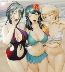 3d 3girls after_sex breasts cum dochaunt24 female female_only kurono_kiria large_breasts light-skinned_female light_skin medium_breasts multiple_girls oribe_tsubasa pale-skinned_female pale_skin small_breasts tokyo_mirage_sessions_#fe trio yumizuru_eleanora