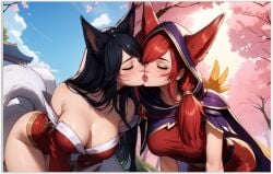 2girls ahri ai_generated flirting girl_on_girl girlfriend girlfriends kissing lesbian_couple lesbian_kiss lovers vastaya xayah yuri yuri yuri