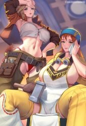 2girls big_breasts breasts female gemma_(monster_hunter_wilds) minayle pachpachpachi tagme