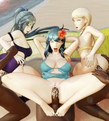 3boys 3d 3girls ahe_gao alternate_costume arm_grab armband armpits arms_behind_head ass ass_grab back bangs bare_arms bare_back bare_legs bare_shoulders barefoot beach beach_chair big_ass bikini black_nails black_one-piece_swimsuit black_swimsuit blonde_hair blue_bikini blue_eyes blue_hair blue_swimsuit breasts choker collarbone cum cum_in_pussy cum_inside dark-skinned_male dark_skin dochaunt24 doggy_style ear_piercing female female_focus fire_emblem flower green_eyes green_hair grey_bikini grey_nails grey_swimsuit group_sex hair_between_eyes hair_flower hairpin hand_on_another's_ass hand_on_own_ass interracial kneeling kurono_kiria large_breasts legs light-skinned_female light_skin long_hair looking_at_viewer looking_back medium_breasts medium_hair missionary missionary_position multiple_boys multiple_girls multiple_hairpins nail_polish nintendo ocean one-piece_swimsuit open_mouth orgy oribe_tsubasa outdoors pale-skinned_female pale_skin penis piercing ponytail prison_guard_position purple_one-piece_swimsuit purple_swimsuit pussy rolling_eyes sex short_hair shoulders small_breasts striped_bikini swimsuit teal_eyes teal_hair toenail_polish tokyo_mirage_sessions_#fe tongue tongue_out trio_focus two-tone_bikini uncensored vaginal_penetration very_long_hair white_bikini white_swimsuit yumizuru_eleanora