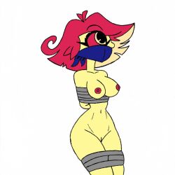 arms_behind_back big_breasts breasts cyclops damsel_in_distress demon demon_girl demoness female gag gagged hair hazbin_hotel hellaverse jackattack1324 naked niffty nude one_eye red_hair solo solo_female tied_up