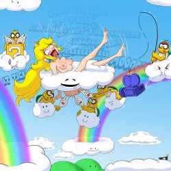 begging blonde_hair blush cloud dripping_cum dripping_pussy edging eyes_wide_open feather_tickling goal_post lakitu laughing mario_(series) nintendo nude_female open_mouth orgasm_denial pleading pocketickler princess_peach rainbow sky sticking_ass_out stuck super_mario_bros. teasing text tickle_fetish tickle_torture tickling tickling_ass tickling_pussy