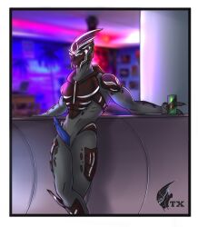 absurd_res alcohol alien alien_genitalia anthro beverage bioware corax electronic_arts genitals hi_res male male/male male_only mass_effect penis slit_penis solo thedax turian turian_anatomy zraxian