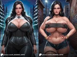 ai_assisted ai_baddies ai_generated ai_hands alley alleyway areola areolae ass belly_button big_breasts black_clothing breasts choker city city_background collar commission curvy curvy_female curvy_figure curvy_hips denim_shorts drawn earrings female fishnet_legwear fishnet_stockings fishnets fit_female fur_coat high_resolution highres hoop_earrings hoop_earrings_oversized huge_breasts large_breasts light-skinned_female light_skin massive_breasts naval_piercing night nipples patreon patreon_logo patreon_url patreon_username purple_eyes the_witcher the_witcher_(series) the_witcher_3:_wild_hunt thick_thighs thighs tubetop urban voluptuous voluptuous_female yennefer yennefer_of_vengerberg