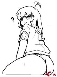 ? ass ass_focus back_view bottomless censored_(lobotomy_corporation) hod_(lobotomy_corporation) no_color panties project_moon sitting