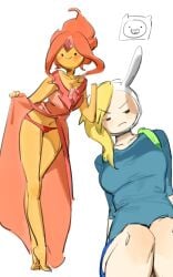 2girls adventure_time breasts female female_only fionna_the_human_girl flame_princess ganggohan original smile